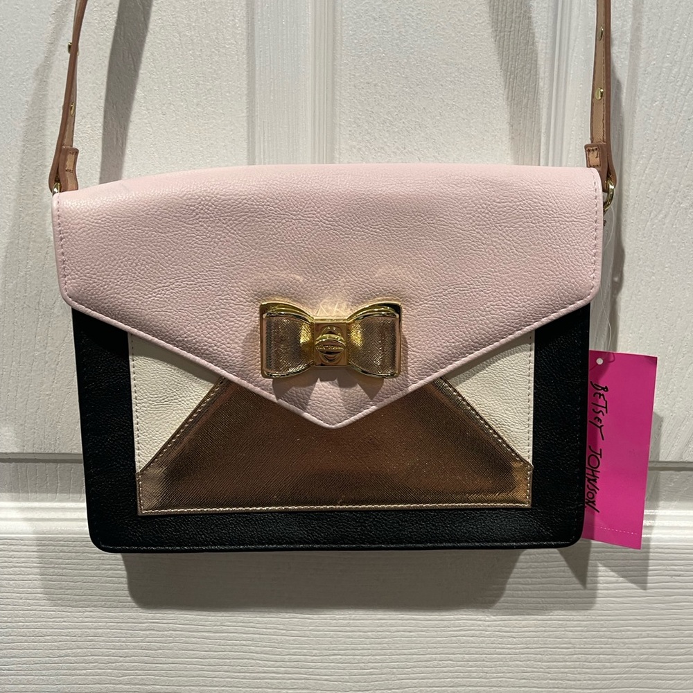 Betsey Johnson Pink Pleather Envelope Colorblock Cross Body Purse